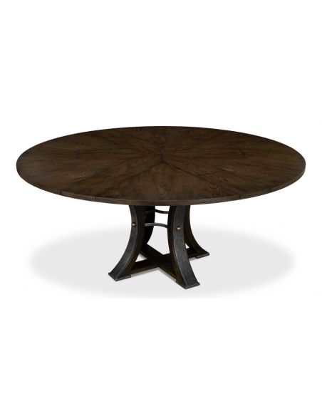 70 Round table with self-storing leaves. Dark finish on oak wood