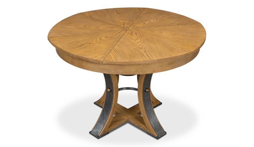 56 Round table with self storing leaves. Gray bleached oak wood