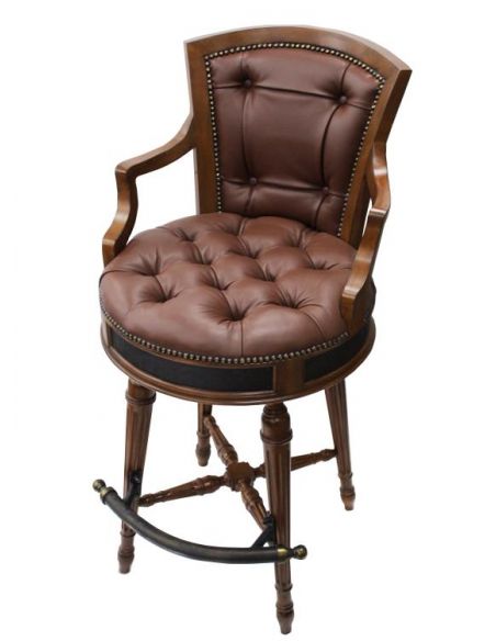 Tufted leather swivel bar or counter stool