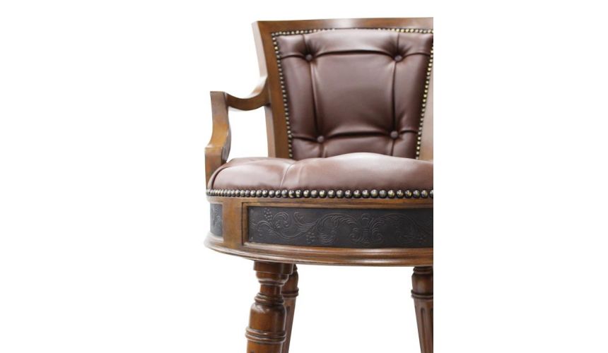 Tufted leather swivel bar or counter stool