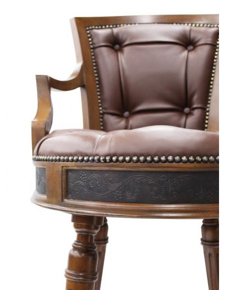 Tufted leather swivel bar or counter stool