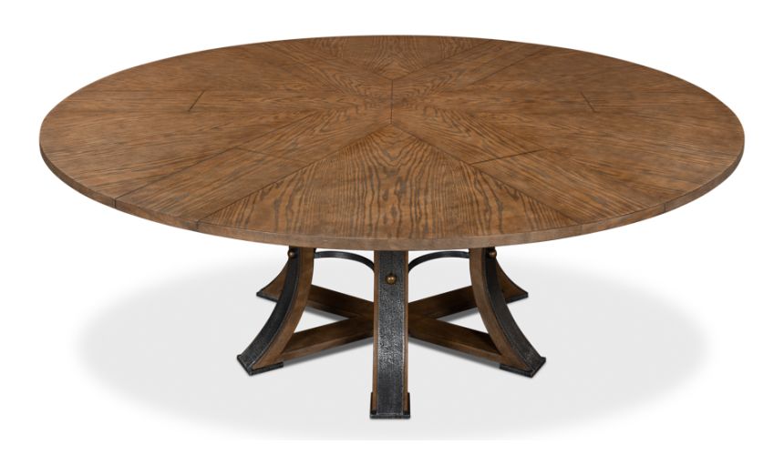 Large round table with self storing leaves.