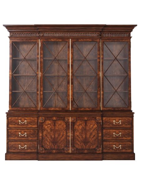 High end dining room furniture, mahogany breakfront bookcase