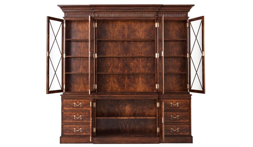 High end dining room furniture, mahogany breakfront bookcase