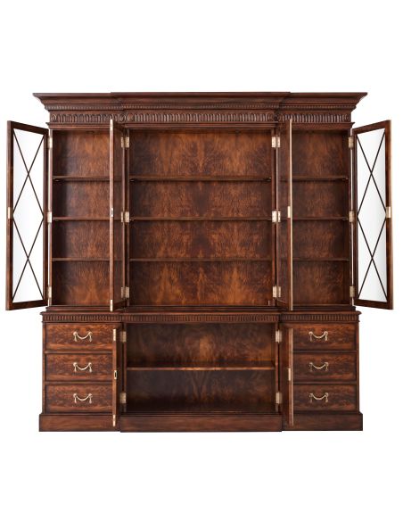 High end dining room furniture, mahogany breakfront bookcase
