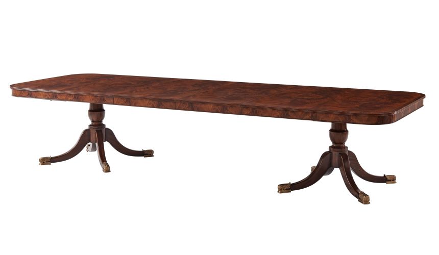 Mahogany and Brass Inlaid Twin Pedestal Dining Table