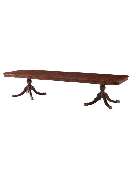 Mahogany and Brass Inlaid Twin Pedestal Dining Table