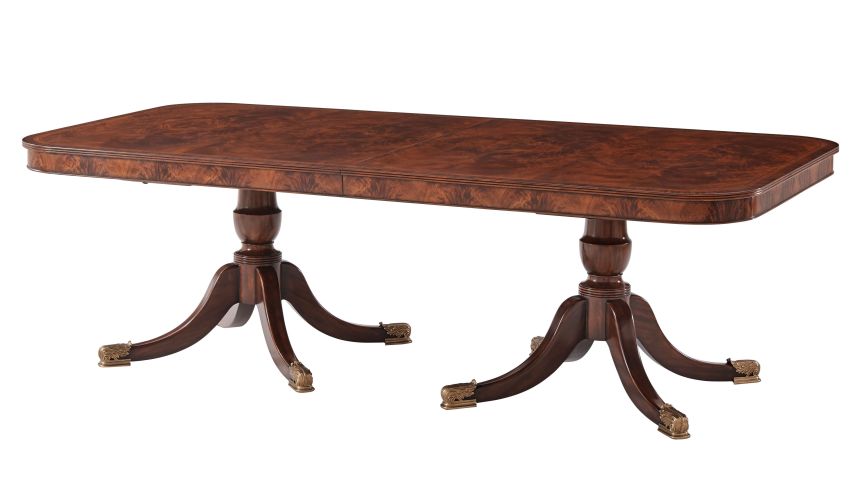 Mahogany and Brass Inlaid Twin Pedestal Dining Table