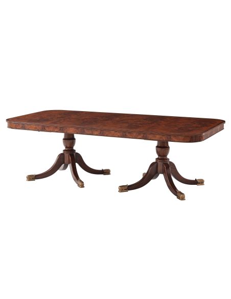 Mahogany and Brass Inlaid Twin Pedestal Dining Table
