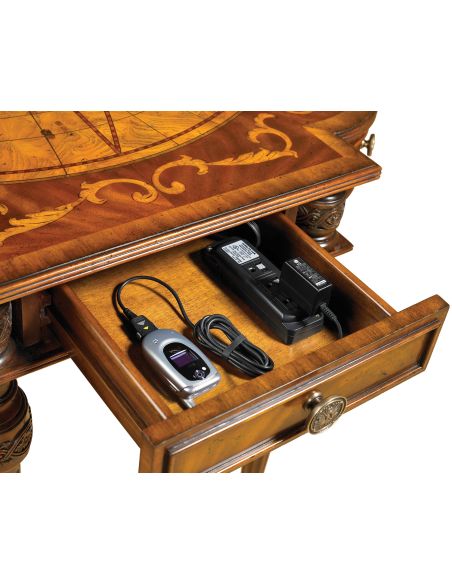 Aged Regency Finished Desk, Intricate Inlaid Marquetry Top in Vario...