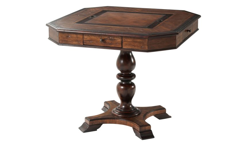 Reversible Leather & Chess Inlaid Center, Inlaid Backgammon Board Well