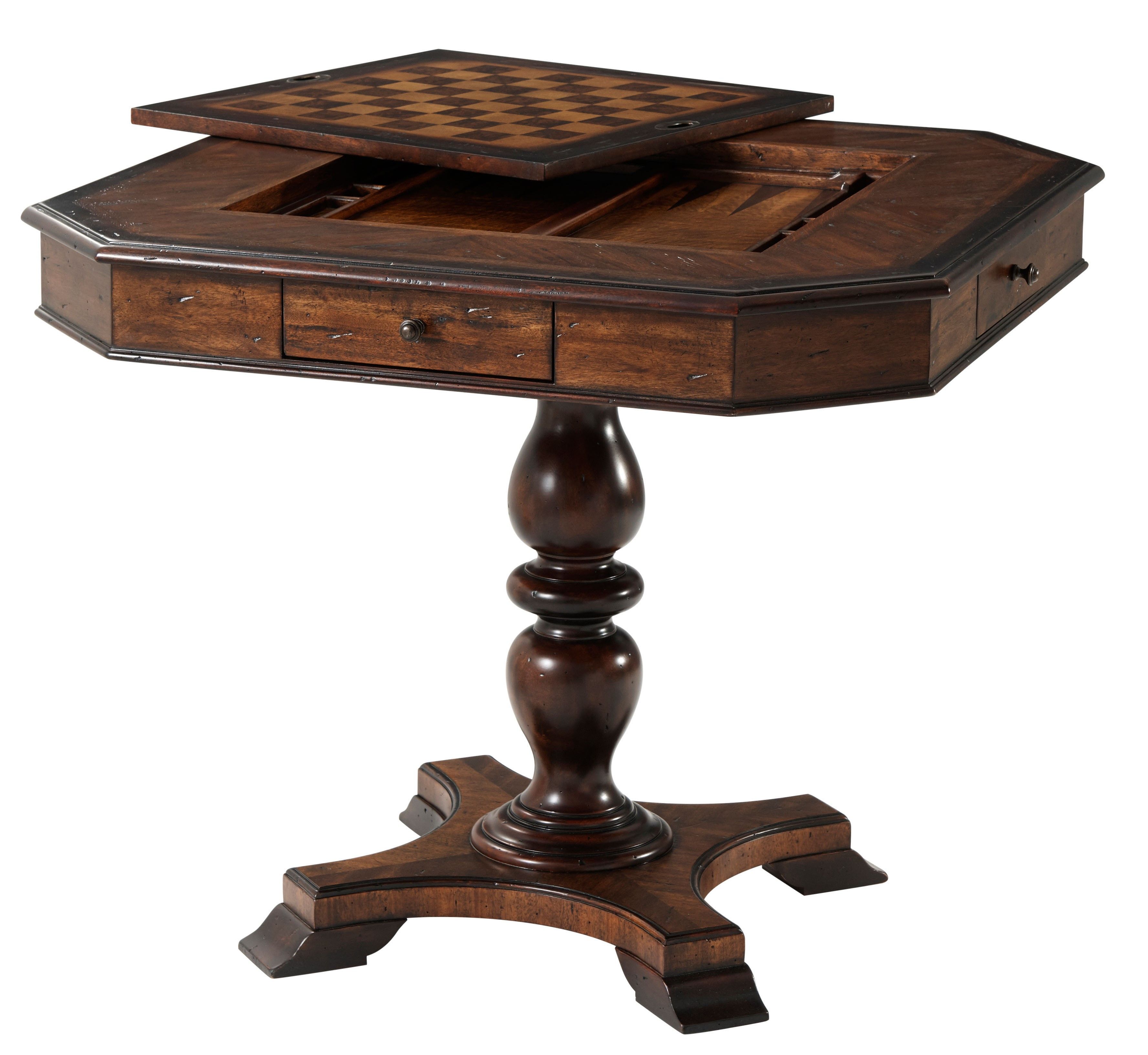 Walnut Parquetry Coffee Table with Reversible Chess Board-06