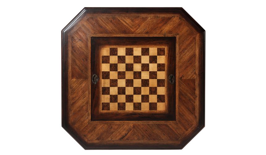 Reversible Leather & Chess Inlaid Center, Inlaid Backgammon Board Well