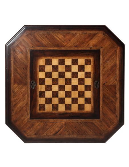 Reversible Leather & Chess Inlaid Center, Inlaid Backgammon Board Well