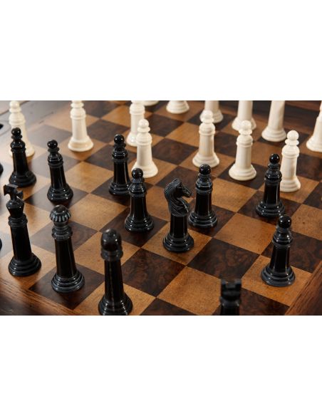 Reversible Leather & Chess Inlaid Center, Inlaid Backgammon Board Well