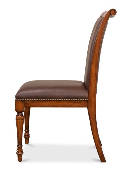 Leather and walnut, dining chair