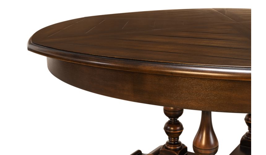 56 inches open. Jupe table with self storing leaves, Dark walnut