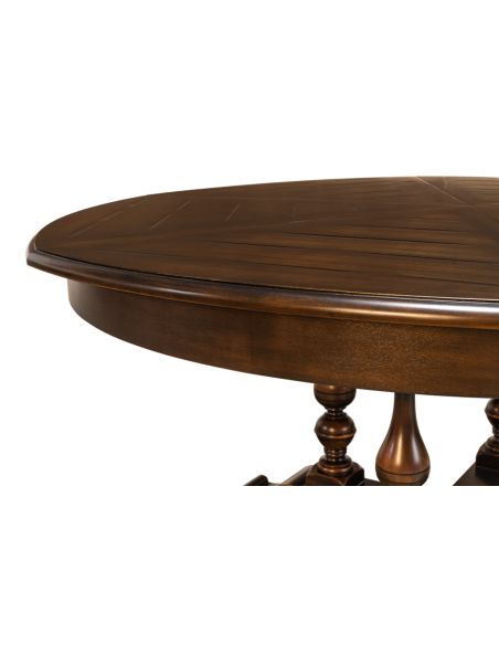 56 inches open. Jupe table with self storing leaves, Dark walnut