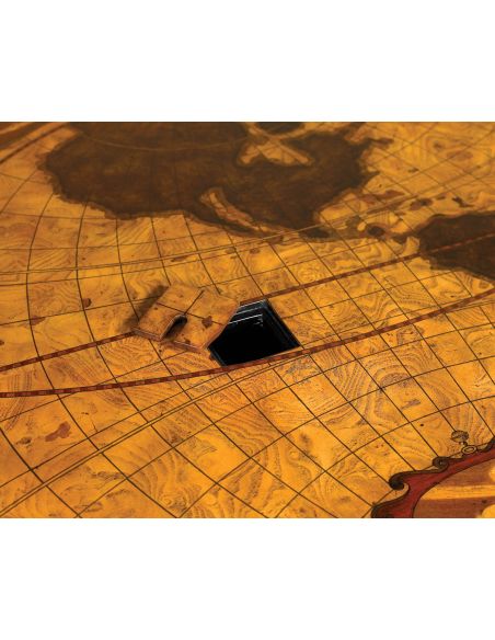 Intricate inlaid marquetry top in global map