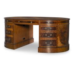 Intricate inlaid partners desk marquetry top in various veneers
