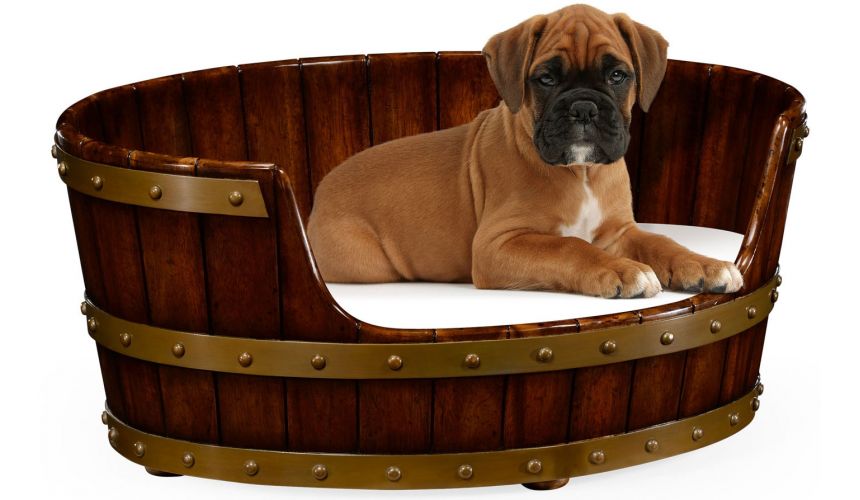 Walnut wooden dog bed.
