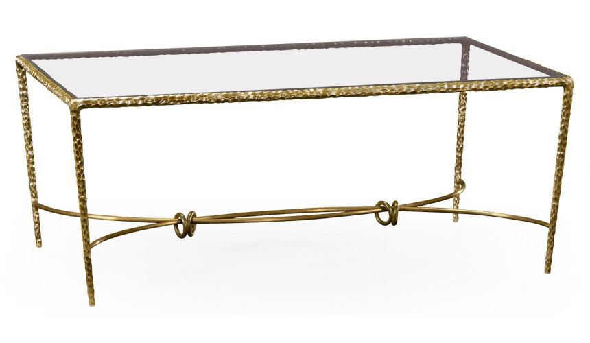 Brass hammered rectangular coffee table