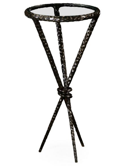 Bronze hammered iron circular wine table tripod base