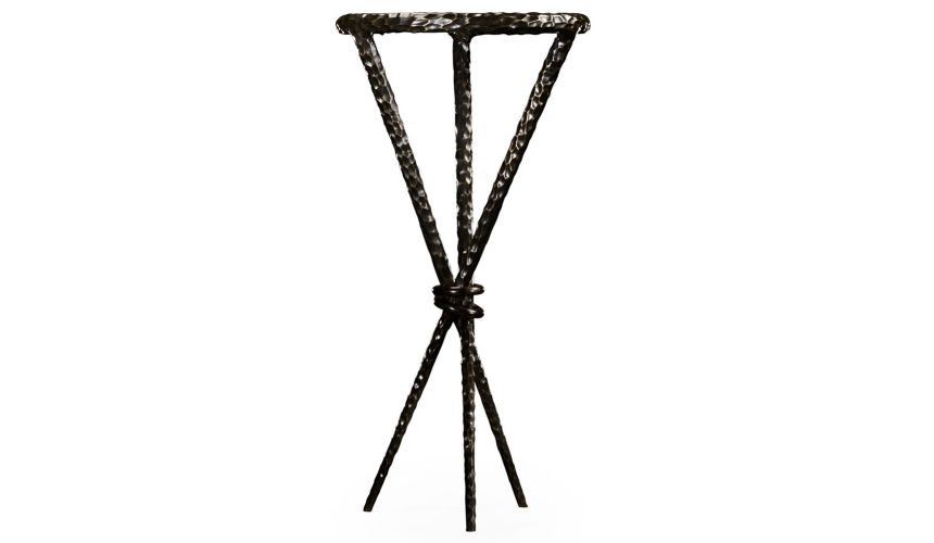 Bronze hammered iron circular wine table tripod base