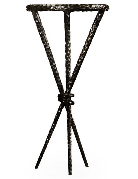 Bronze hammered iron circular wine table tripod base