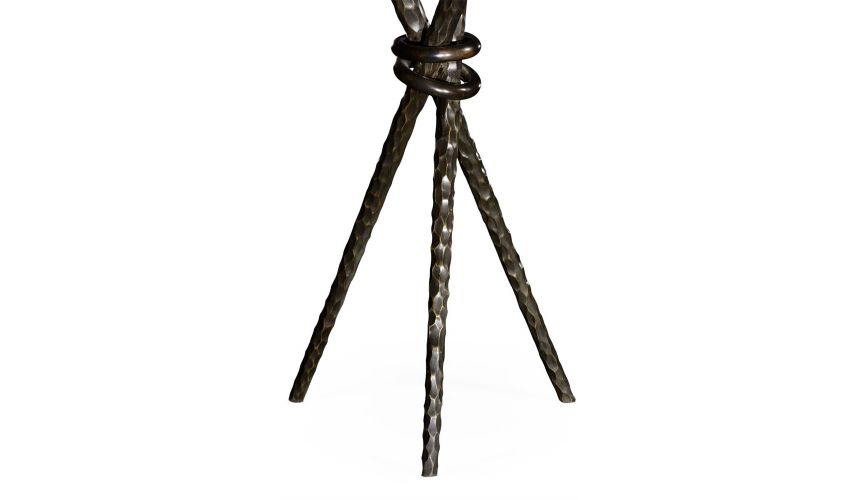 Bronze hammered iron circular wine table tripod base