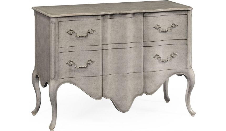 Grey painted French provincial style chest of drawers.