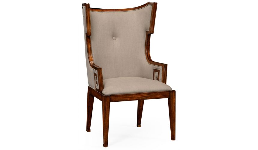 Greek key design Biedermeier walnut armchair