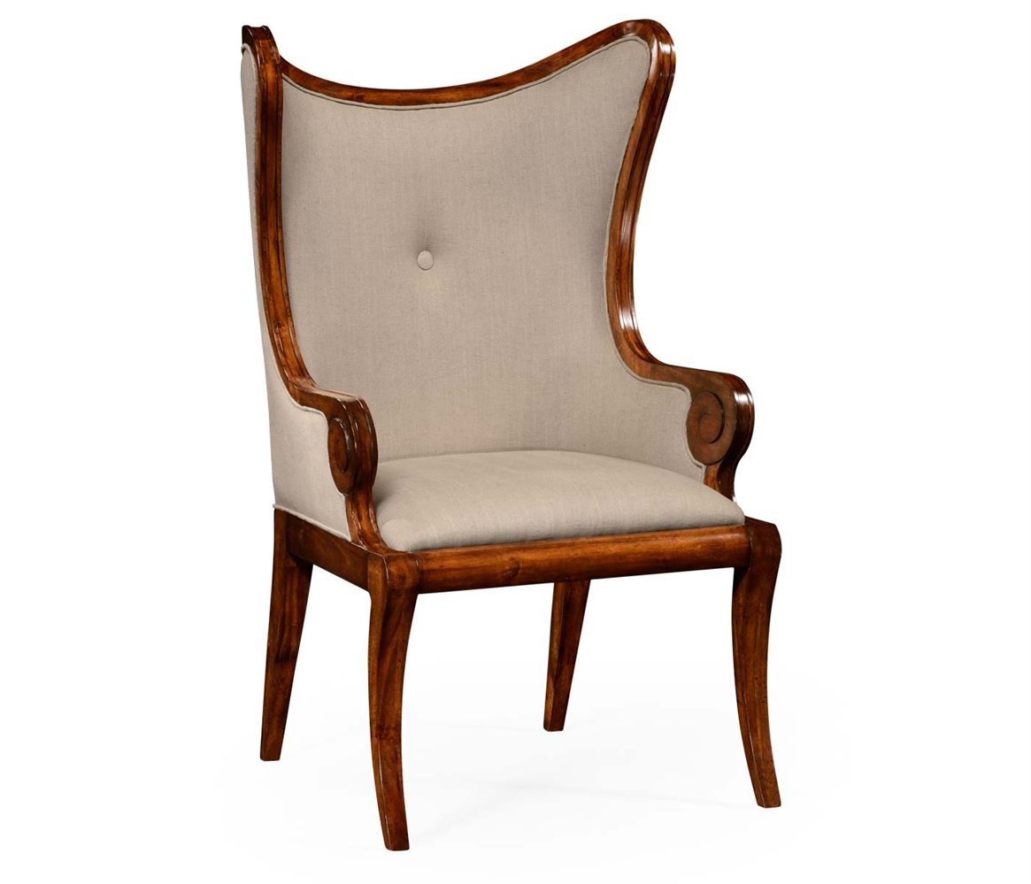 Walnut "butterfly" upholstered armchair.