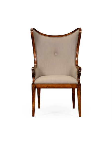 Walnut "butterfly" upholstered armchair.