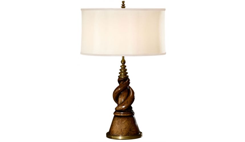 Twisted walnut table lamp.