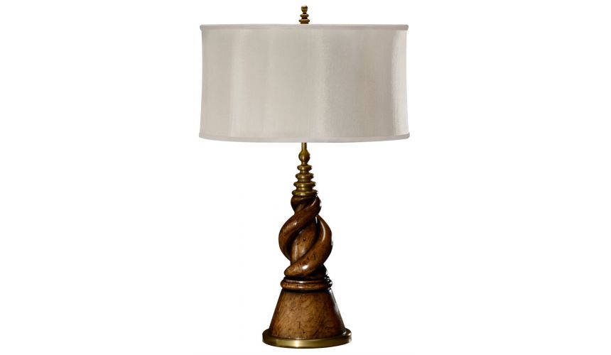 Twisted walnut table lamp.