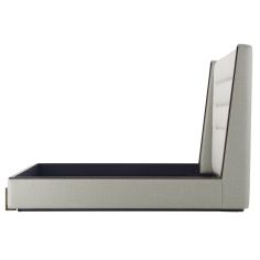 A horizontally tufted headboard with a mahogany frame and upholstered rails and footboard 2