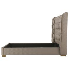 curved headboard with geometric tufting and brass finish buttons 2