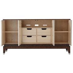 This is a buffet made of Hyedua wood veneer. It has a rectangular top and four silver Argento doors 2