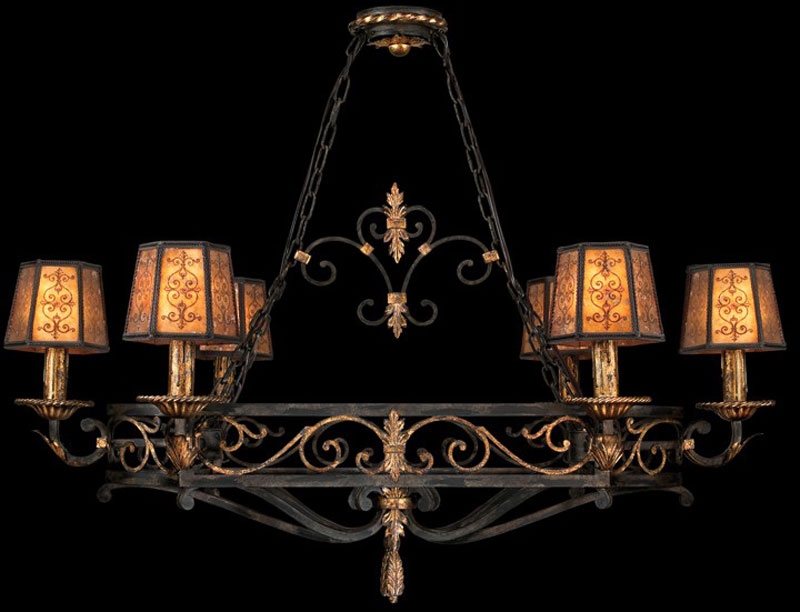 Lighting Island fixture in charred iron finish with brule highlights