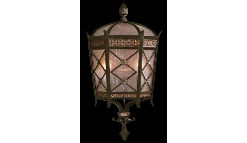 Lighting Medium wall mount coupe of solid brass featuring a variegated rich umber patina