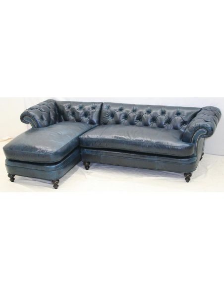 Blue leather sofa with chaise