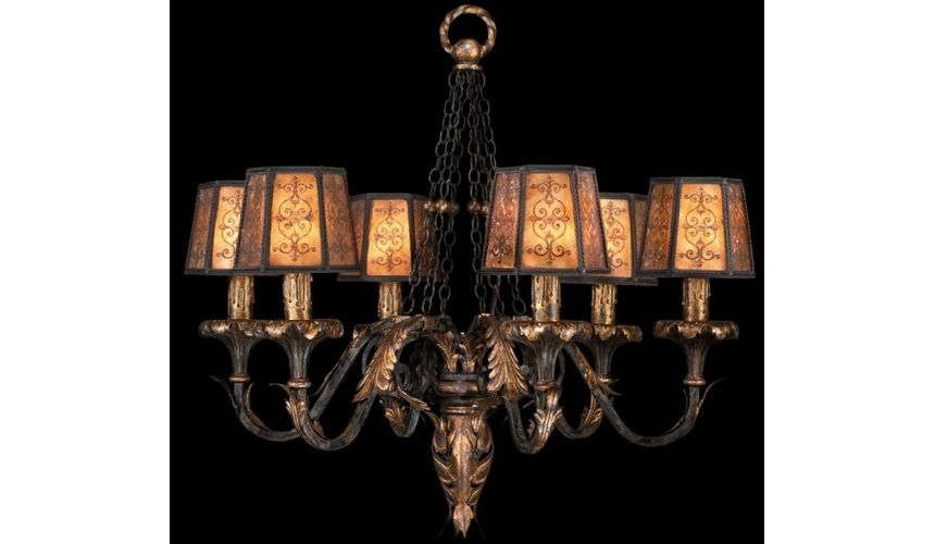 Lighting Chandelier in charred iron finish with brule highlights