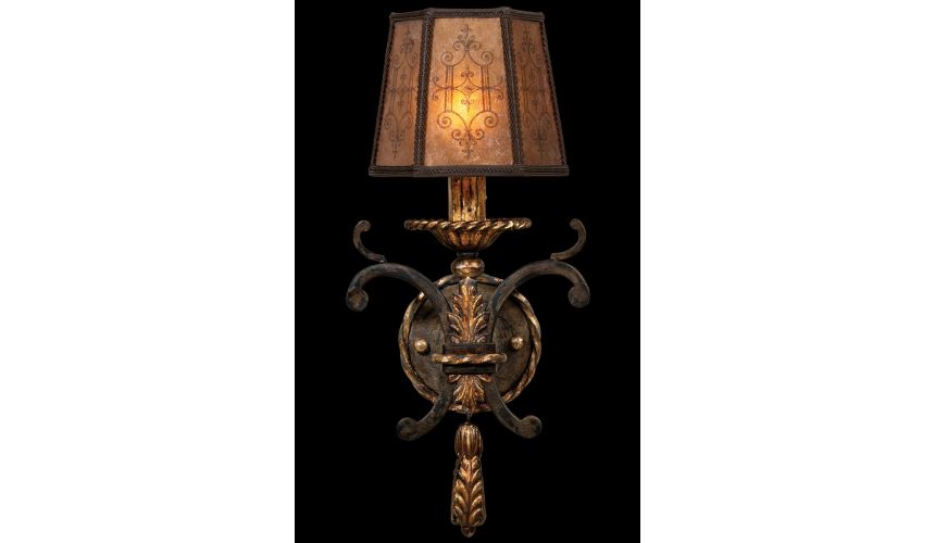 Lighting Wall sconce in charred iron finish with brule highlights