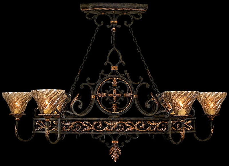 Lighting Island fixture in charred iron finish features intricate rosette