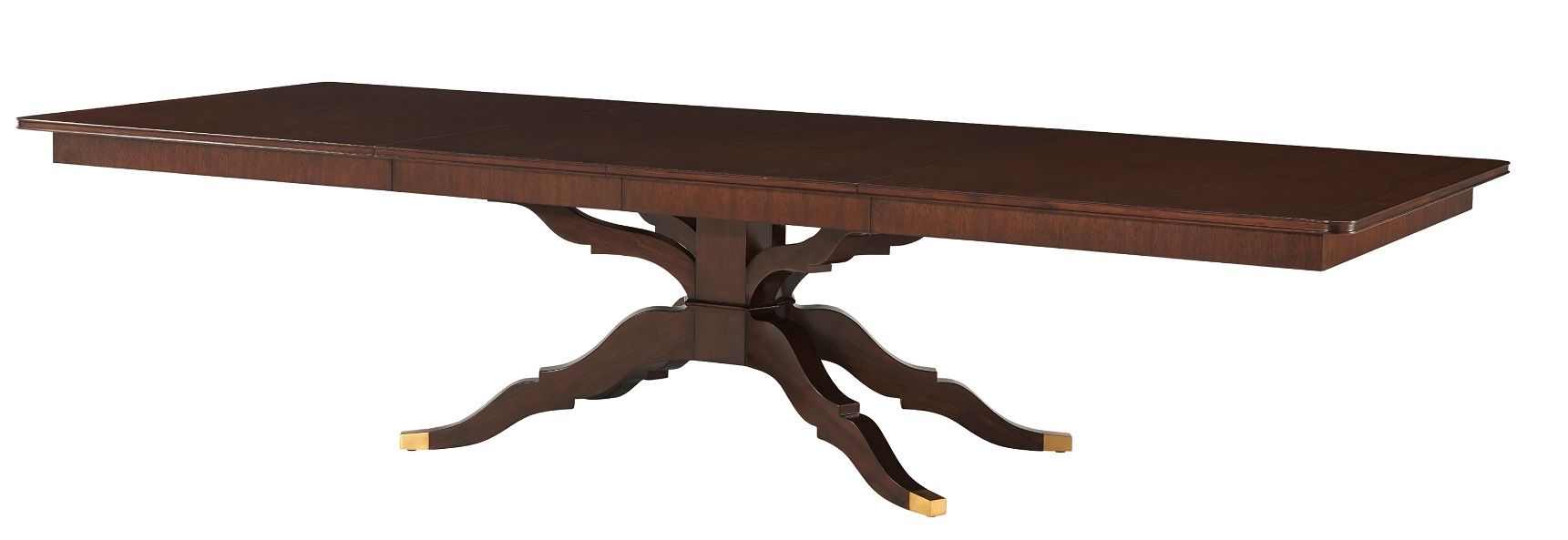 an attention-grabbing dining table with unique carved legs and brass accents