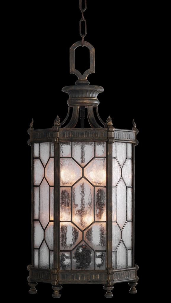 Lighting Large lantern in antiqued bronze finish with subtle gold accents