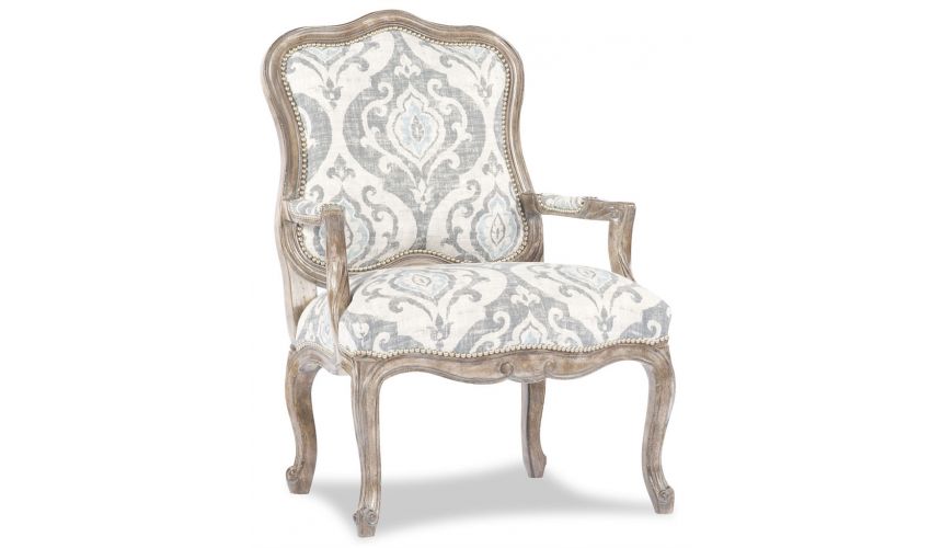 Luxury Leather & Upholstered Furniture White Jacquard Print Accent Chair