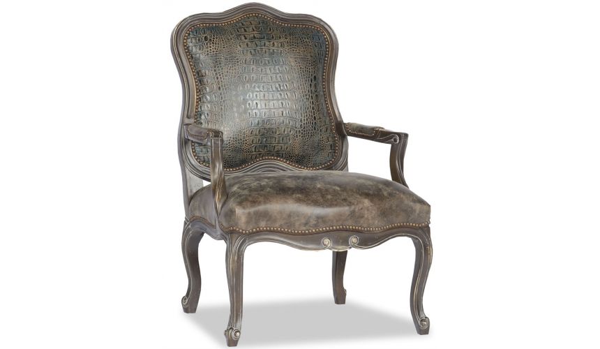 Luxury Leather & Upholstered Furniture Leather Curved Back Accent Chair