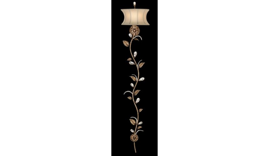 Lighting Wall sconce in cool moonlit patina. Classical foliage motif